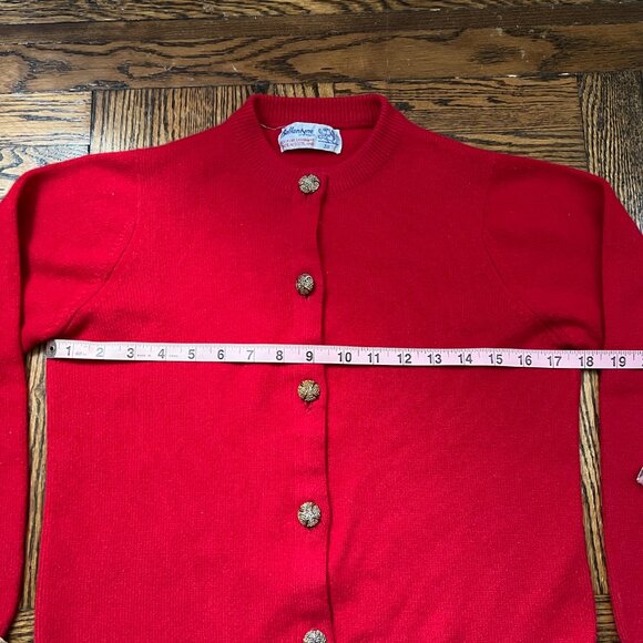 Ballantyne Red 100% Cashmere Cardigan with Golden Buttons. - Picture 4 of 5